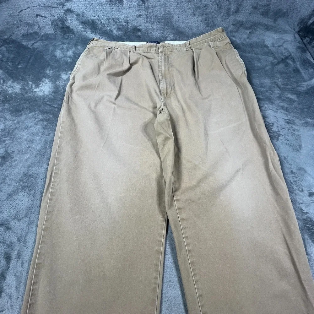 VTG Polo Ralph Lauren Pants Mens 38X28 Andrew Straight Chino Pleated‎ Faded READ
